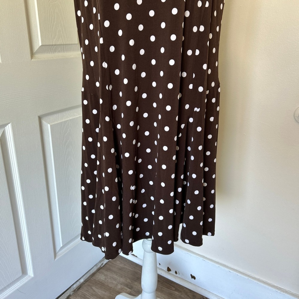 Susan Graver Womens Brown White Polka Dot Sleeveless Fit Flare Godet Dress XL - Picture 7 of 7